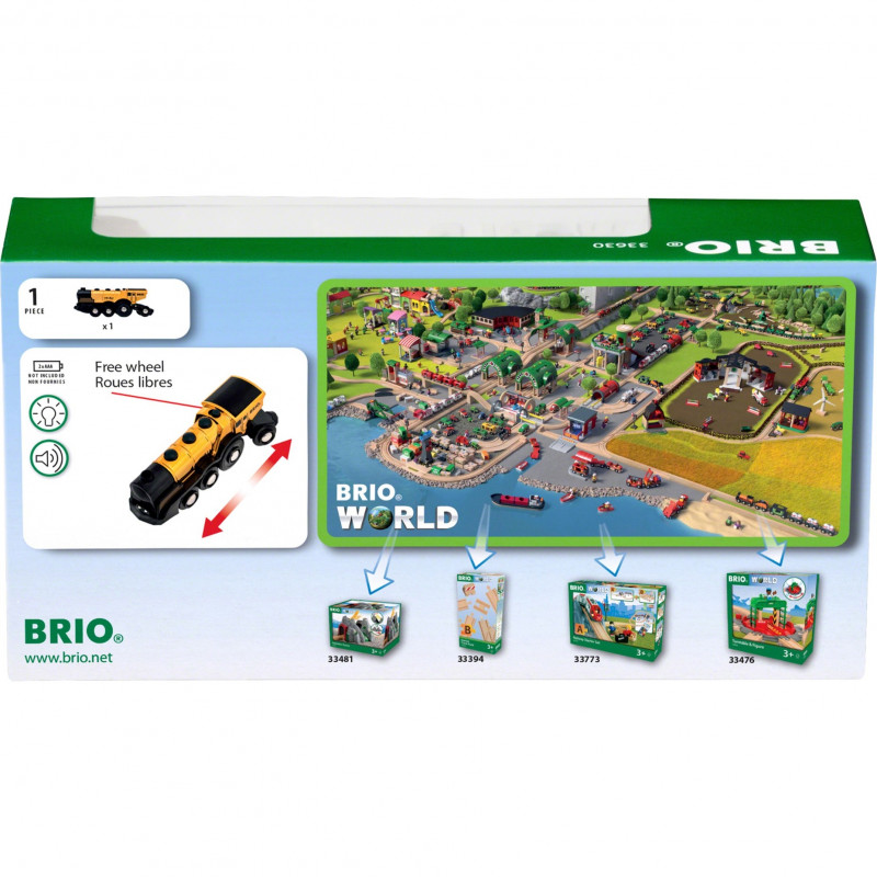 BRIO World auksinis akumuliatorinis lokomotyvas su šviesa ir garsu (33630)