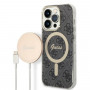 Guess GUBPP14LH4EACSK 4G Print juodas kietasis dėklas su belaidžiu įkrovikliu Apple iPhone 14 Pro, MagSafe