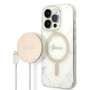 Guess Marble kolekcijos baltas kietasis dėklas su belaidžiu įkrovikliu Apple iPhone 14 Pro, MagSafe (GUBPP14LHMEACSH)