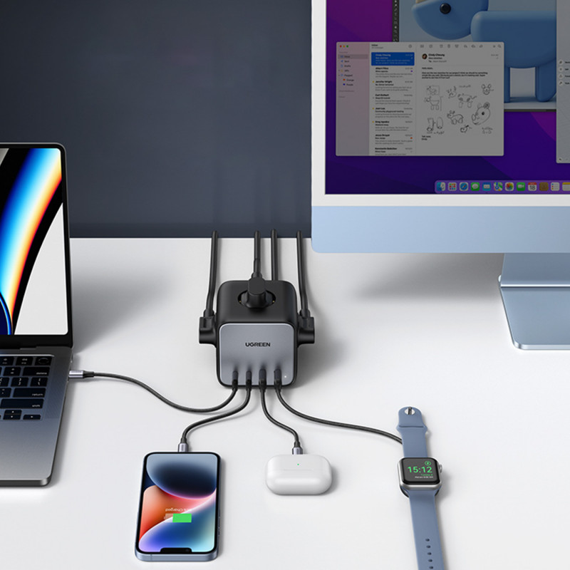 Ugreen CD268 juodas kubinis ilgiklis 65W USB-A/USB-C + 3x AC