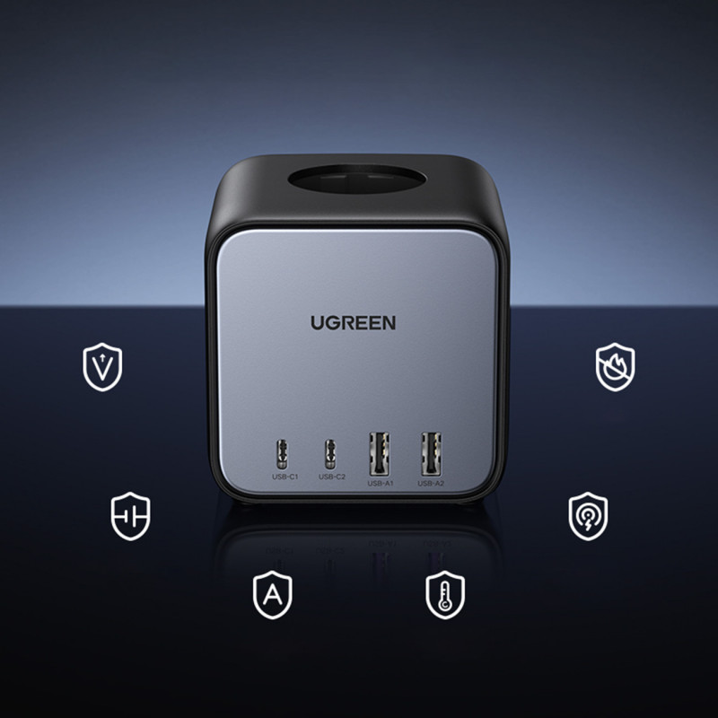 Ugreen CD268 juodas kubinis ilgiklis 65W USB-A/USB-C + 3x AC
