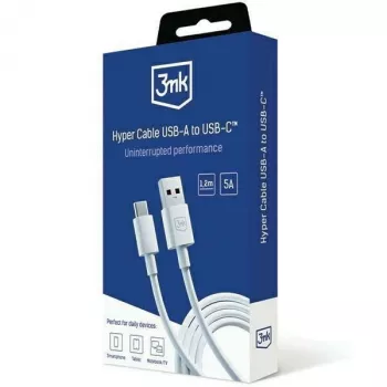 3MK Hyper Cable USB-A to USB-C 5A 60W 1,2m White