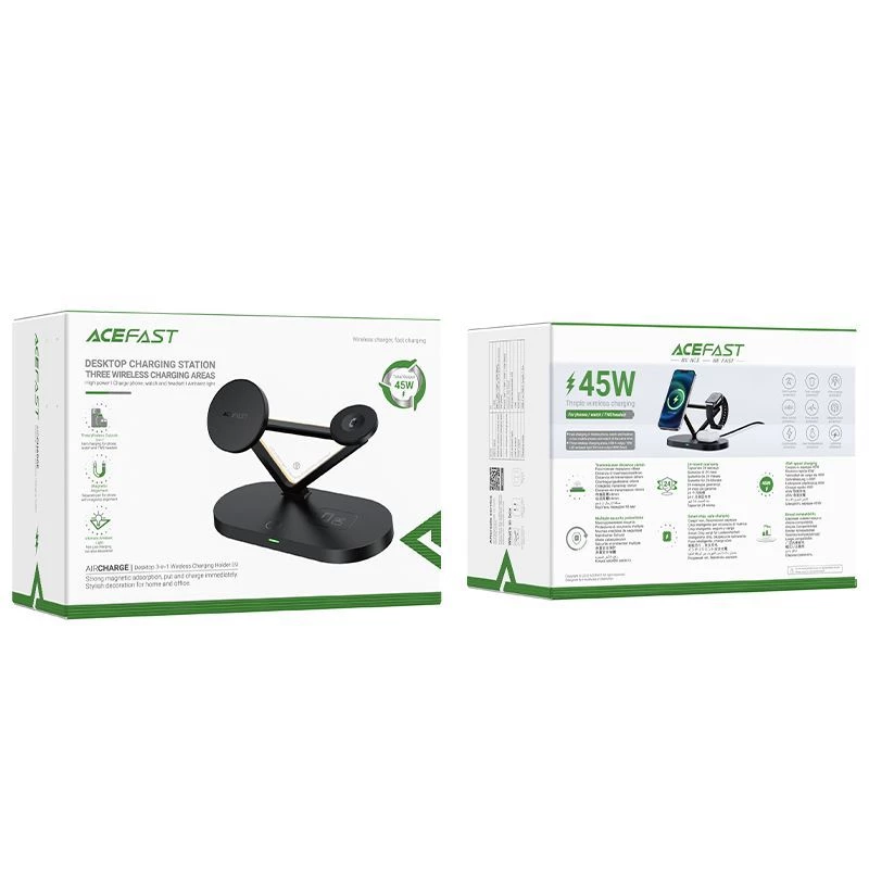 ACEFAST 15W Qi belaidis įkroviklis, skirtas iPhone su MagSafe, Apple Watch ir Apple AirPods, stovas su magnetiniu laikikliu, juodas