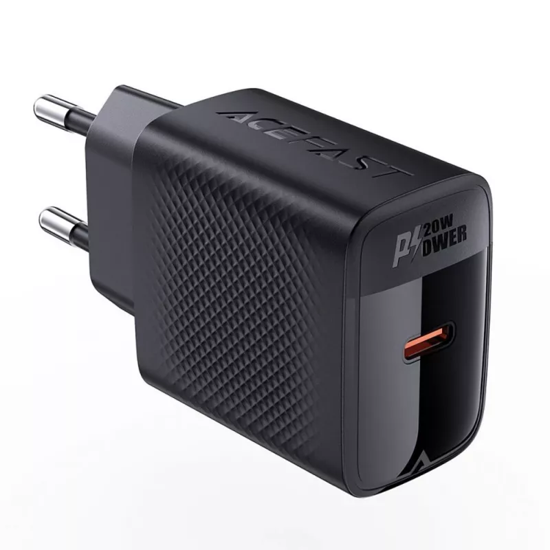 ACEFAST A82 GaN USB-C PD 20W sieninis įkroviklis – juodas