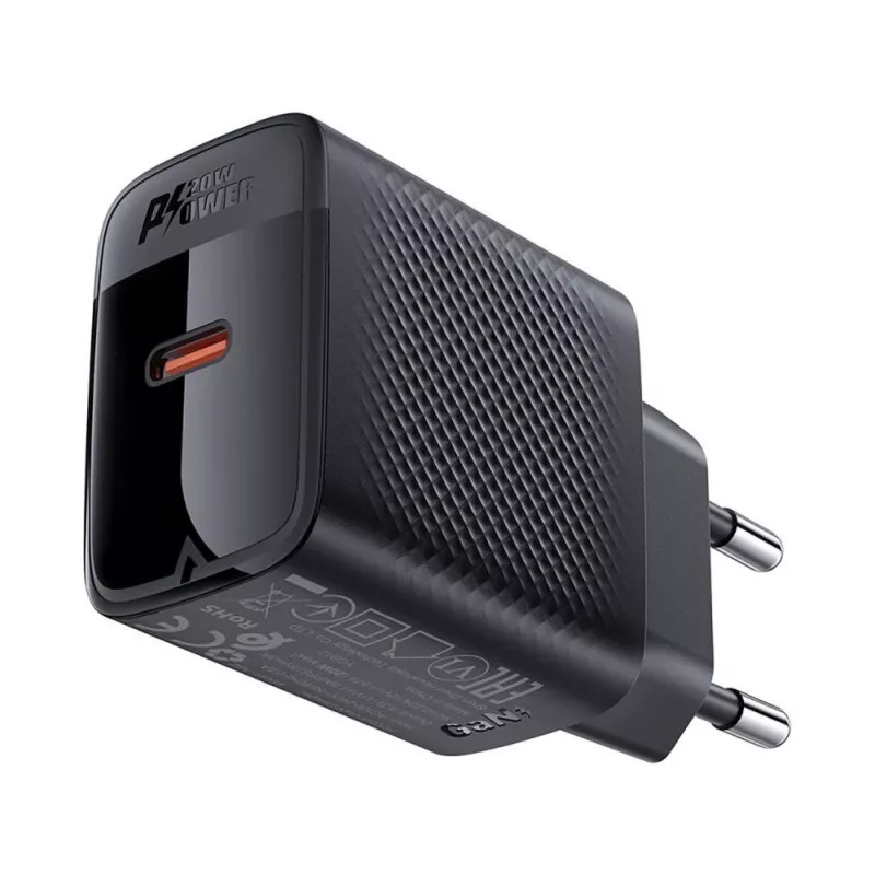 ACEFAST A82 GaN USB-C PD 20W sieninis įkroviklis – juodas
