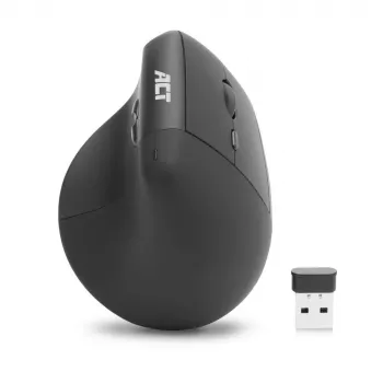 ACT AC5102 ergonominė belaidė vertikali pelė, 1600 DPI, 6 mygtukai, 2,4 GHz, ekologiška perdirbto plastiko, juoda