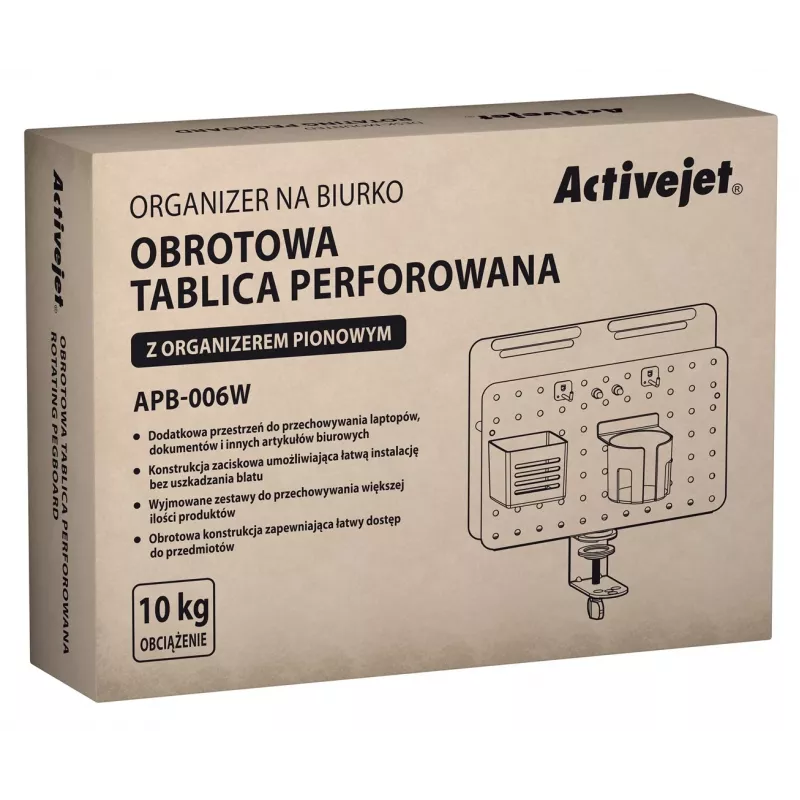 Activejet APB-006W besisukantis stalo organizatorius su perforuotomis plokštėmis, pilkas ir baltas