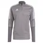 adidas Tiro 21 Training Top Grey Four GH7301 Vyriškas treniruočių marškinėlis, Slim Fit, ketvirčio užtrauktukas, ilgomis rankovėmis, AEROREADY, perdirbtas poliesteris