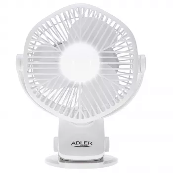 Adler AD 7335 Įkraunamas Segtuvinis Stalo Ventiliatorius, 6W, 12,7 cm, 3 Greičiai, Siūbavimas, Baltas