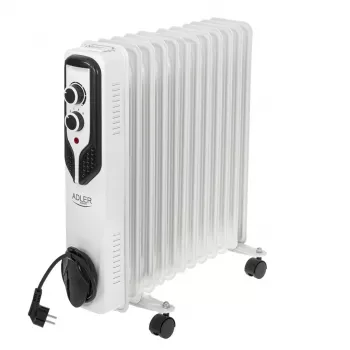 Adler AD 7817 alyvos radiatorius, 11 sekcijų, 2500W, 3 šildymo režimai, reguliuojamas termostatas, apsauga nuo perkaitimo ir apvirtimo, ratukai ir rankena, juoda