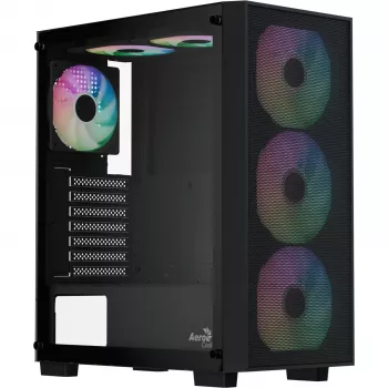 Aerocool B509A Flow-G-BK-v1 Mid Tower PC Case with 650W Power Supply, Tempered Glass, Black