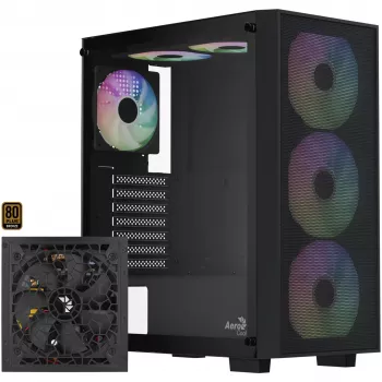 Aerocool B509A Flow-G-BK-v1 Mid Tower PC Case with 650W Power Supply, Tempered Glass, Black
