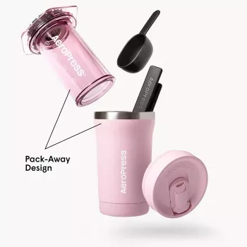 AeroPress Go Plus kavos virimo aparatas su rožiniu terminiu puodeliu 475 ml
