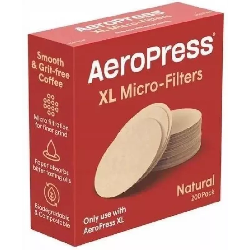 AeroPress XL popieriniai mikrofiltrų diskai, 200 vnt., 63,5 mm, tinka Original, Go ir Clear kavos aparatams