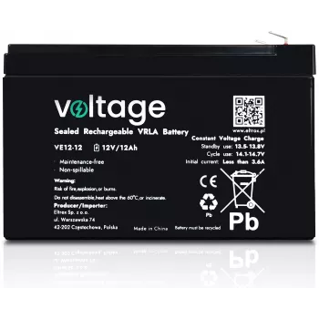 AGM akumuliatorius Voltage VE12-12, 12V 12Ah (tarnavimo laikas 6-9 metai)