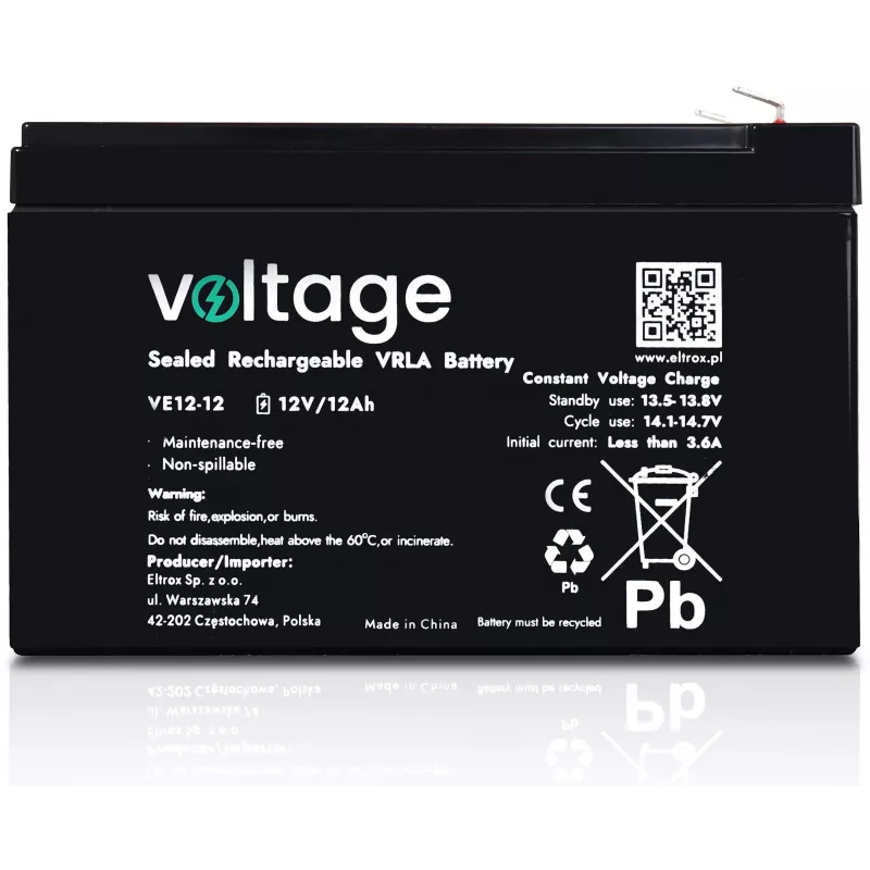 AGM akumuliatorius Voltage VE12-12, 12V 12Ah (tarnavimo laikas 6-9 metai)