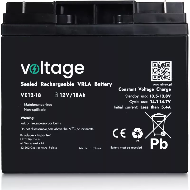 AGM akumuliatorius Voltage VE12-18 12V 18Ah (tarnavimo laikas 6-9 metai)