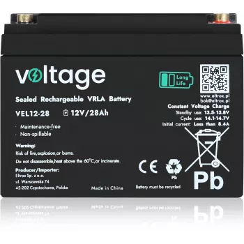 AGM akumuliatorius Voltage Long Life 12V 28Ah VEL12-28 (15 metų tarnavimo laikas)