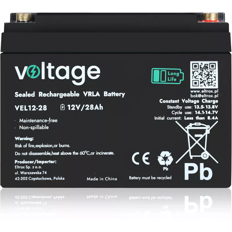 AGM akumuliatorius Voltage Long Life 12V 28Ah VEL12-28 (15 metų tarnavimo laikas)