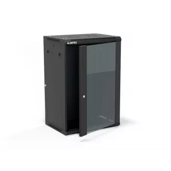 ALANTEC 19 inch 18U sieninis stovas 600x450 mm, dviejų sekcijų, viengubos stiklo durys, juodas