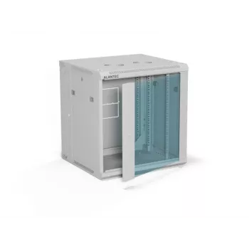 ALANTEC 19 inch Sieninis Spintelė 12U 600x600mm, Dviejų Sekcijų, Stiklinės Durys, Nuimami Šoniniai Skydai su Spyna, 4 Tvirtinimo Bėgiai, Pilka, Plokščioje Pakuotėje