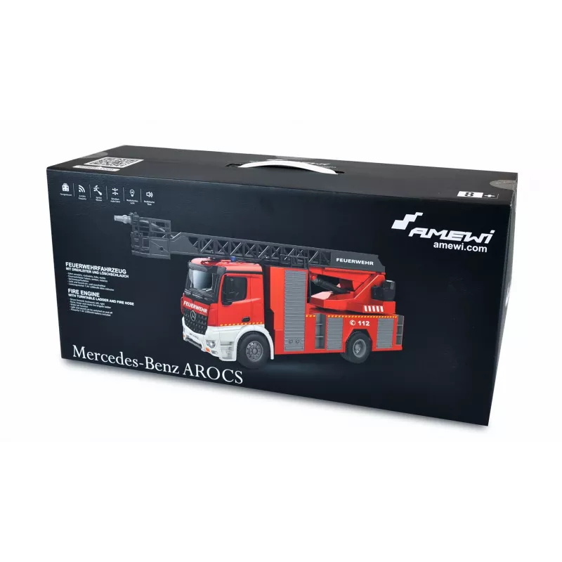 Amewi Mercedes-Benz Aerial Ladder Fire Truck 1:18 RTR 2.4GHz su vandens purkštuvu
