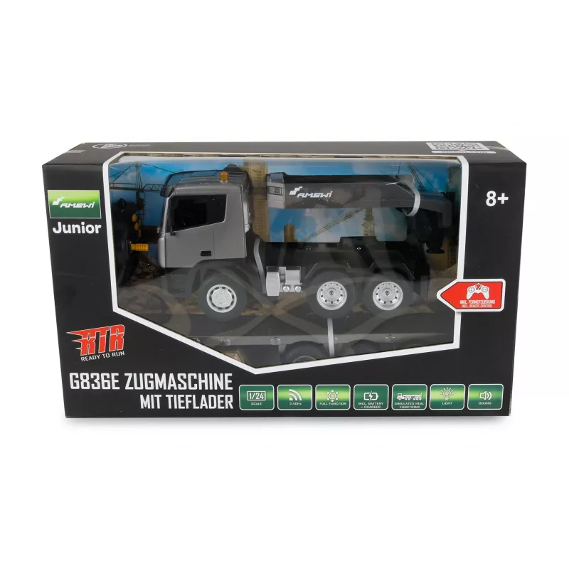 AMEWI RC statybinis traktorius su žemagrindže priekaba 1:24 RTR