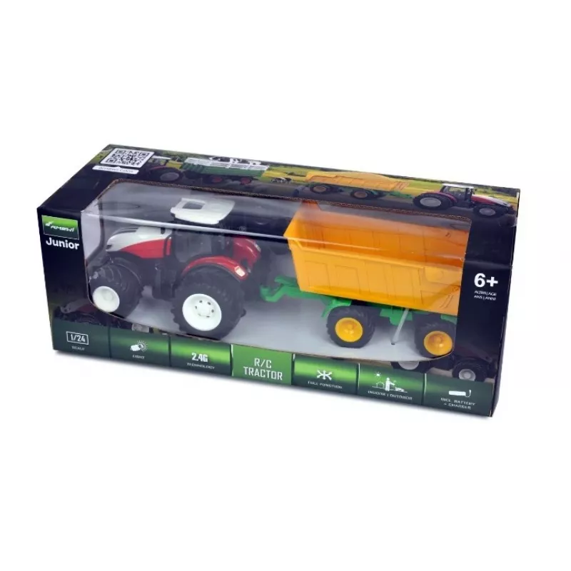 AMEWI RC traktorius su pakreipiamu priekabu 1:24 mastelio 2,4GHz 6 kanalų Li-Ion 500mAh