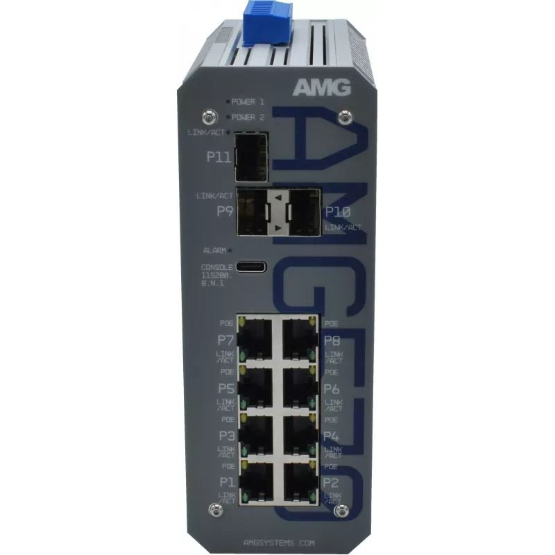 AMG pramoninis valdomas tinklo jungiklis, 8x 10/100 Mbps, DIN bėgelis, atsarginis maitinimas