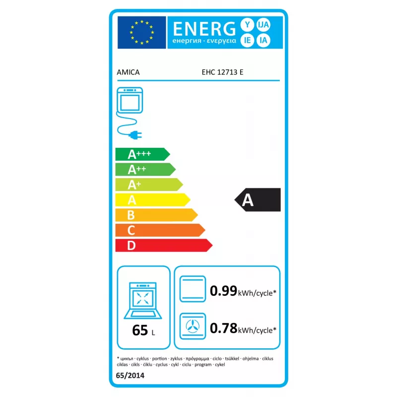 Amica EHC12713E įmontuojamas komplektas su keramine kaitlente, 65 l, 8 funkcijų, energijos klasė A, nerūdijantis plienas