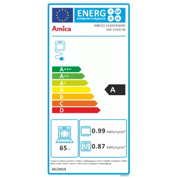 Amica SHC11542W laisvai pastatoma elektrinė viryklė su stiklokeramikine kaitlente, 65 l orkaite, 9 funkcijomis – balta
