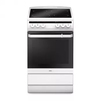 Amica SHC11542W laisvai pastatoma elektrinė viryklė su stiklokeramikine kaitlente, 65 l orkaite, 9 funkcijomis – balta
