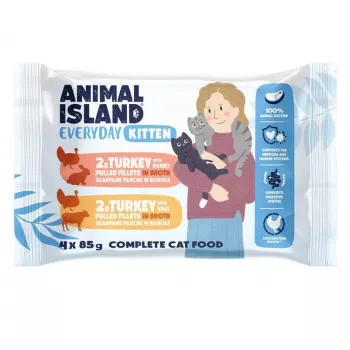 ANIMAL ISLAND Kitten Turkey, Rabbit & Veal 4x85g šlapias kačių ėdalas