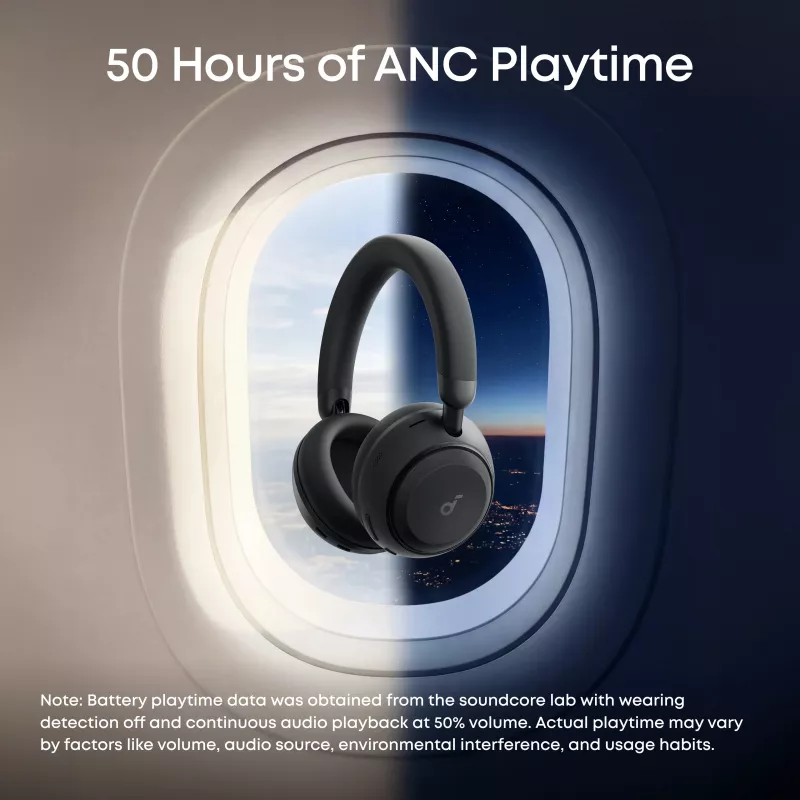 Anker Soundcore Space 2 belaidės ausinės per ausis su aktyviu triukšmo slopinimu, Jet Black