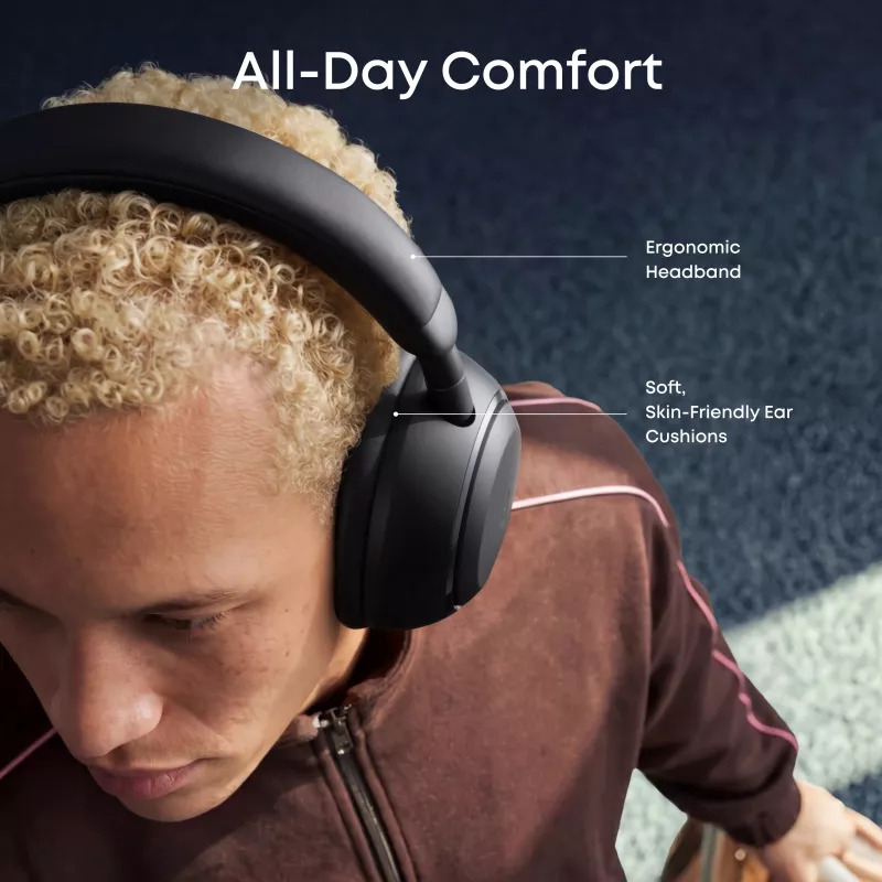 Anker Soundcore Space 2 belaidės ausinės per ausis su aktyviu triukšmo slopinimu, Jet Black