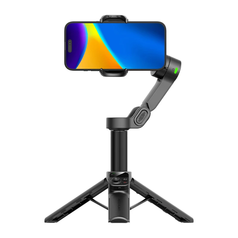 AOCHUAN Smart X3 AI sekimo gimbalinis stabilizatorius su LED šviesa ir selfie lazdele išmaniajam telefonui, juodas