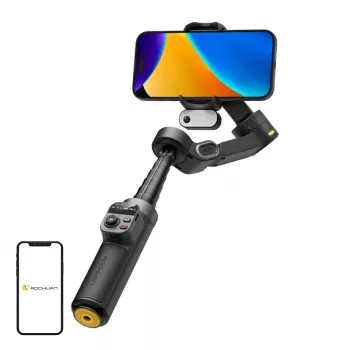 AOCHUAN Smart X3 AI sekimo gimbalinis stabilizatorius su LED šviesa ir selfie lazdele išmaniajam telefonui, juodas