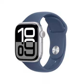 Apple Watch 10 LTE 42mm Alu, sidabrinis (QLA) – GPS + Cellular išmanusis laikrodis su sidabriniu aliuminio korpusu ir Storm Blue sportine apyranke