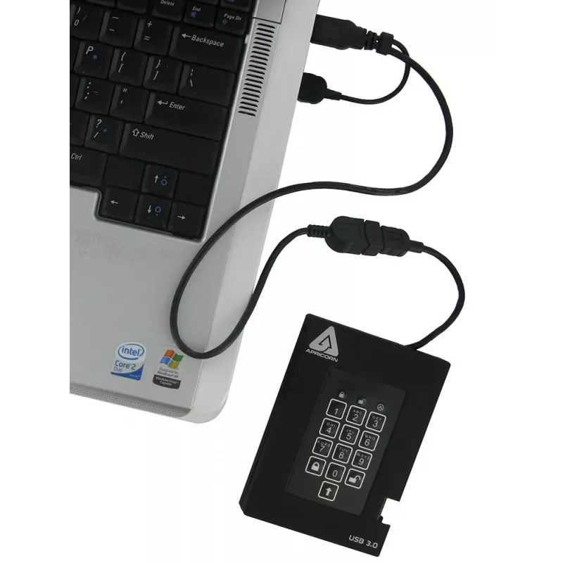 Išorinis kietasis diskas Apricorn Aegis Padlock Fortress A25-3PL256-500F, 500GB, USB 3.2 Gen 1, AES 256 bitų aparatinė šifracija, juodos spalvos | Kur.lt