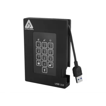 Išorinis kietasis diskas Apricorn Aegis Padlock Fortress A25-3PL256-500F, 500GB, USB 3.2 Gen 1, AES 256 bitų aparatinė šifracija, juodos spalvos | Kur.lt