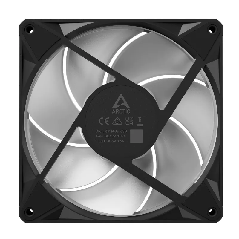 Arctic BioniX P14 A-RGB 140 mm PWM korpuso ventiliatorius su Daisy Chain, 400–2500 RPM, 186 m³/h, juodas
