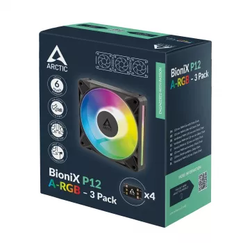Arctic BioniX P14 A-RGB 140 mm PWM ventiliatorius, 3 vnt., juodas – adresuojamas RGB, 2500 RPM, 186 m³/h
