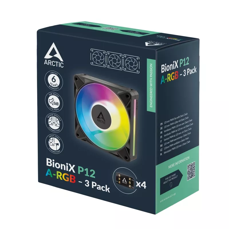 Arctic BioniX P14 A-RGB 140 mm PWM ventiliatorius, 3 vnt., juodas – adresuojamas RGB, 2500 RPM, 186 m³/h