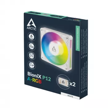 Arctic BioniX P14 A-RGB White 140mm PWM korpuso ventiliatorius su Daisy Chain, ARGB apšvietimu, 400-2500 RPM, 77.6 CFM