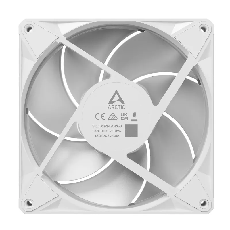 Arctic BioniX P14 A-RGB (White) 3-Pack | 140 mm PWM ventiliatorius su A-RGB apšvietimu, 400–2500 RPM