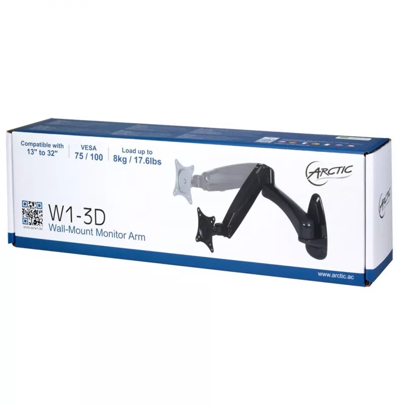 Arctic W1-3D laikiklis LCD ekranui – aliuminio lydinys, ekrano dydis iki 109,2 / 124 cm