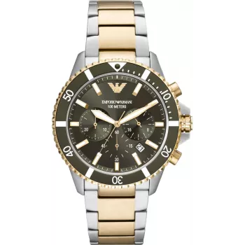 Armani AR11361 42mm vyriškas laikrodis su chronografu, nerūdijančio plieno tinklelio apyranke ir juodu ciferblatu