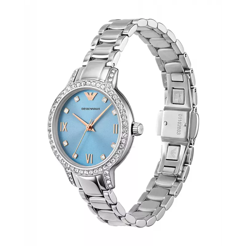 ARMANI moteriškas laikrodis AR11585 iš nerūdijančio plieno, kvarcinis, 32 mm, sidabrinis ciferblatas
