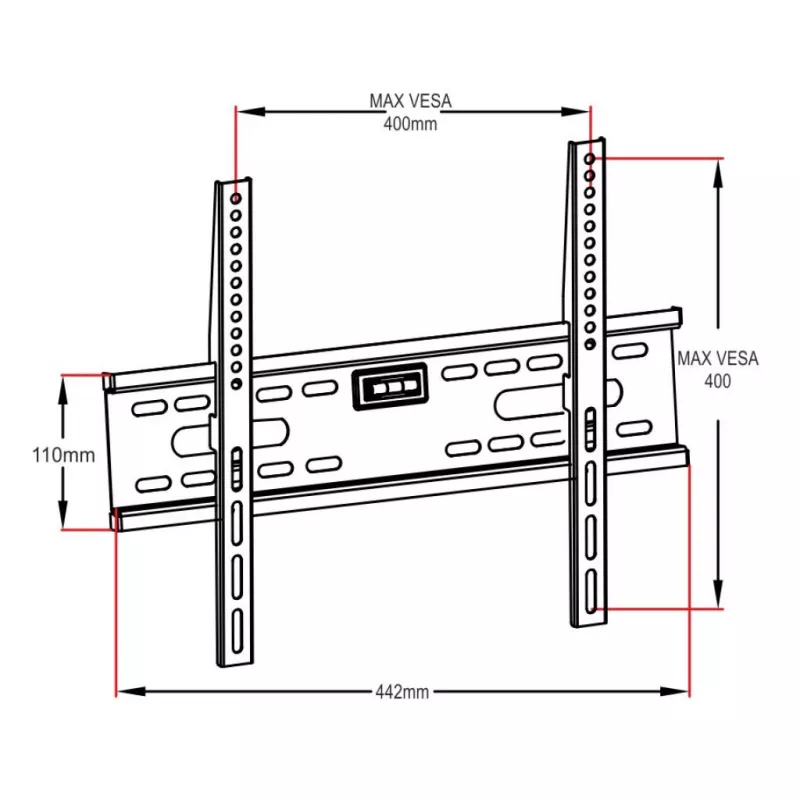 ART AR-33 fiksuotas TV laikiklis prie sienos 26–60 colių televizoriams, 45 kg, VESA 400x400, plonas 24 mm profilis, juodos spalvos