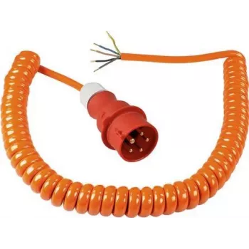 AS SCHWABE CEE spiralinis maitinimo kabelis su CEE kištuku ir atviru galu (400V / 16A | IP44 | H07BQ-F 5G2.5 | 1m - 5m išsitempiantis) - oranžinis 70432